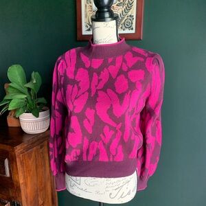 Who What Wear hot pink and maroon animal print sweater